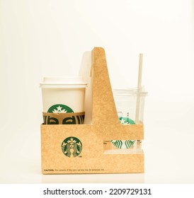 Manila The Philippines - October 4 2022: Starbucks Coffee Isolated Against A White Background Showcasing Environmental Recycling Efforts Of Being A Good Global Corporate Citizen. 