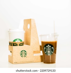 Manila The Philippines - October 4 2022: Starbucks Coffee Isolated Against A White Background Showcasing Environmental Recycling Efforts Of Being A Good Global Corporate Citizen. 