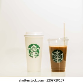 Manila The Philippines - October 4 2022: Starbucks Coffee Isolated Against A White Background Showcasing Environmental Recycling Efforts Of Being A Good Global Corporate Citizen. 