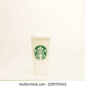 Manila The Philippines - October 4 2022: Starbucks Coffee Isolated Against A White Background Showcasing Environmental Recycling Efforts Of Being A Good Global Corporate Citizen. 