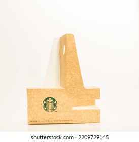 Manila The Philippines - October 4 2022: Starbucks Coffee Isolated Against A White Background Showcasing Environmental Recycling Efforts Of Being A Good Global Corporate Citizen. 