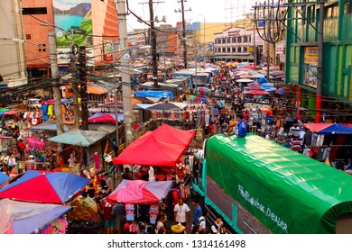 Manila, Philippines - September 24, 2018: Top view of the vibrant crowded market at Chinatown district, Manila, Philippines. Selective focus