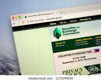 Manila, Philippines - September 4, 2018: Website Of The Philippines Securities And Exchange Commission Or SEC.