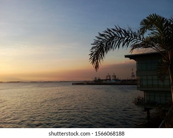 Manila Port Sunset Over Calm Sea, Philippines