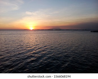 Manila Port Sunset Over Calm Sea, Philippines