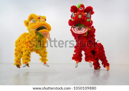 manipulated China Lion, Asian traditional activity for celebration., Thailand.