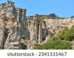 Manisa, Turkey - July 12, 2023: Kula fairy chimneys geological formation also known as Kuladocia (Kuladokya)