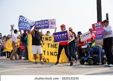 Manitowoc, Wisconsin / USA - September 21th, 2020: President Trump And Vice President Mike Pence Supporters And Joe Biden And Kamala Harris Supporters Rallied Together Outside Aluminum Foundry.