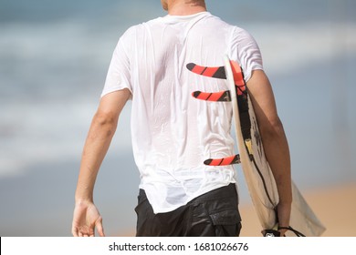 MANLY, NSW/AUSTRALIA – MARCH 2020: Young Adults Catching Waves Surfing At Manly Beach On A Bright Warm Sunny Day On Clear Blue Water