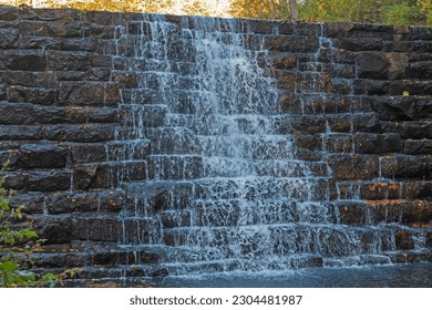 Manmade Dam and Waterfall in the Mountains on Otter Lake in Virginia