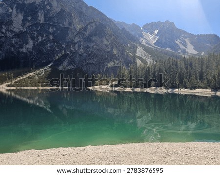 Manmade stone structures on the pebbles of famous Lake Braies