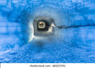 Manmade Tunnel inside Ice Cave in the Langjokull glacier in Iceland