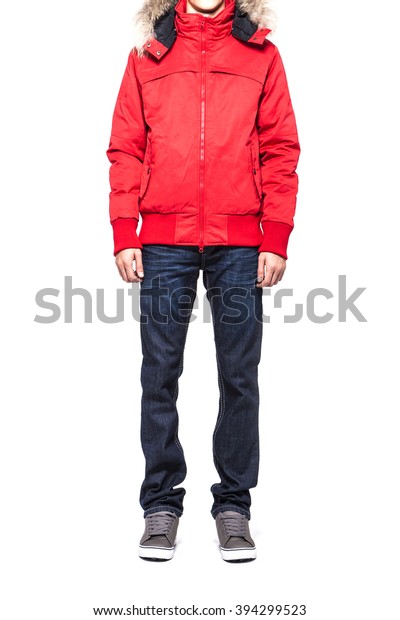 red jumper blue jeans