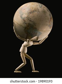 mannequin carrying globe on shoulders