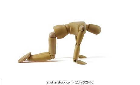 Mannequin.The puppets fell to the ground, showing despair and discouragement on white background