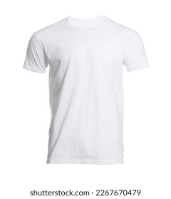 Mannequín con elegante camiseta masculina aislada en blanco. Mockup para el diseño