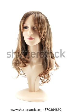 mannequin woman head fake with wig on white background