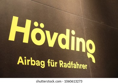 Mannheim, Germany - August 23, 2017: Hövding Sign. Hövding Is An Airbag For Urban Cyclists, That Has Superior Shock Absorption Compared To A Traditional Bicycle Helmet