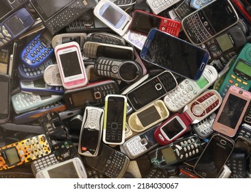 Mannheim, Germany, January 21st 2022, Mobile Phones Destined For Recycling. Rare Earth Metals And Other Precious Metals Can Be Recovered Through Mobile Phone Recycling.                           