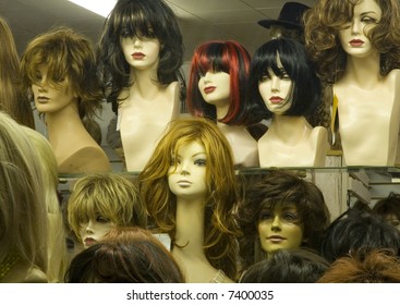 Mannikin Heads In A Wig Store