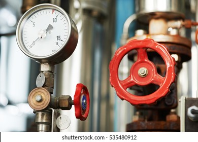 Manometer Pipes And Valve In Boiler Room