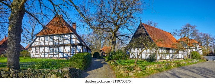 Manor House In Lower Saxony, Germany. In Panoramic Format.