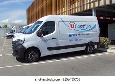 Manosque, France - April 25, 2022: France Hyper U Grocery Delivery Van Parked On A Public Parking Lot. Nobody In The Vehicle.