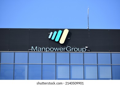 ManpowerGroup Signage, Logo, Emblem On The Facade Of American Multinational Corporation, Staffing Firm. WARSAW, POLAND - MARCH 13, 2022