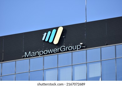 ManpowerGroup Signage, Logo, Emblem On The Facade Of American Multinational Corporation, Staffing Firm. WARSAW, POLAND - MARCH 13, 2022