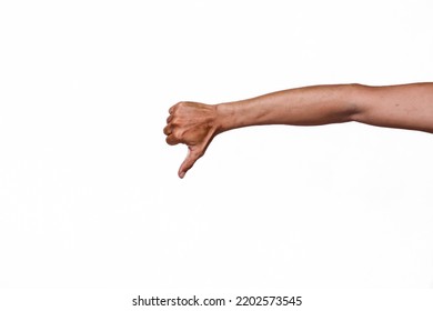 Man's Arm Showing Thumbs Down Isolated White Background