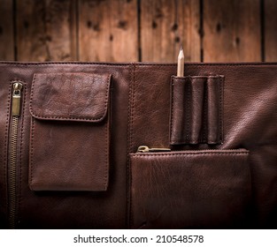 A Man's Business Briefcase Bag, Leather Satchel With A Pencil