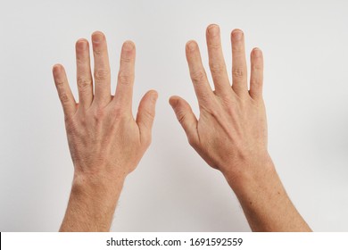 Man's Clean Hands Isolated On White Background With Copy Space. Clean Hands Save Lives Concept. Wash Your Hands, Prevent Infection From A Covid-19 