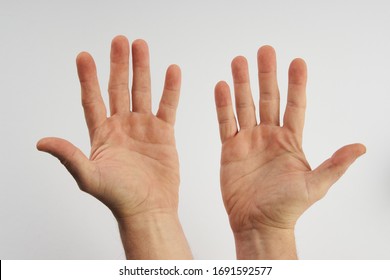 Man's Clean Hands Isolated On White Background With Copy Space. Clean Hands Save Lives Concept. Wash Your Hands, Prevent Infection From A Covid-19 