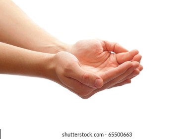 Man's Cupped Hands Isolated On White Background