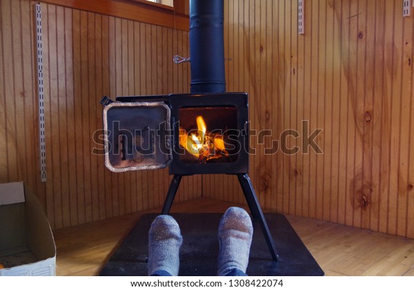 Mans Feet Wool Socks Relaxing Front Stock Photo Edit Now 1308422074