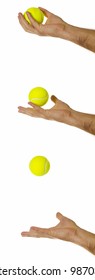 Man's Hand In 3 Different Stages Of Throwing/catching A Tennis Ball - Motion Blur In Some Places.