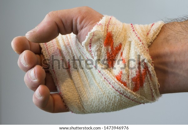 Mans Hand Bandage Blood On Gray Stock Photo Edit Now