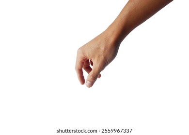 A man's hand in a gesture of reaching down to grab or hold something.