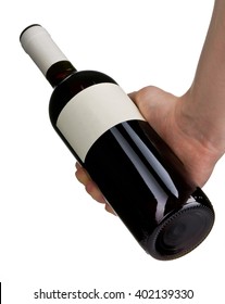 Man's Hand Holding Red Wine Bottle Isolated