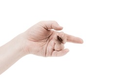 A Man's Hand Is Juggling A Coin. Isolated Over White Background. Close-up.