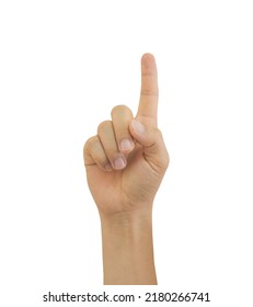 Man's hand pointing at something isolated on white background. Include clipping path. - Shutterstock ID 2180266741