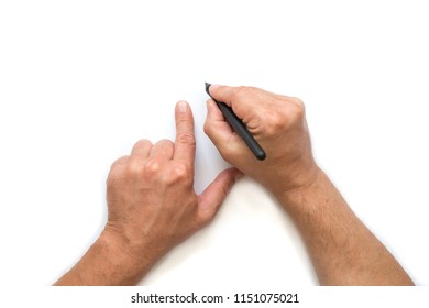 Man`s Hand Are Prepairing Buisness Plan. Copy Space. Hands With Pen Are Writing Documentation.