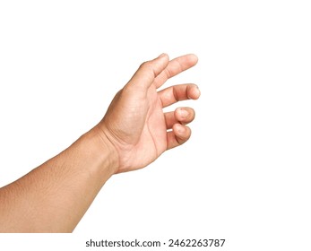 A man's hand raised his hand, gesturing like I was about to grab something.  Or about to help isolated on white background. - Powered by Shutterstock