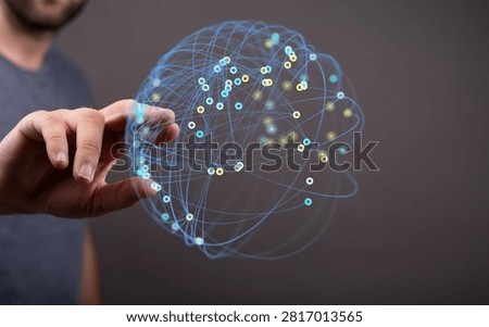 Man's Hand Touching Global Network Sphere Concept Visualization