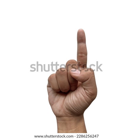 Man's hand touching or pointing to something isolated on white background. Close up. High resolution.