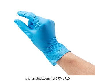 Man's hand wearing nitrile gloves on white background - Shutterstock ID 1939746910