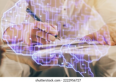 Man's hands with atificial intelligence double exposure icon. Concept of computer learning. - Powered by Shutterstock - Get 15% off with code: PIKWIZARD15