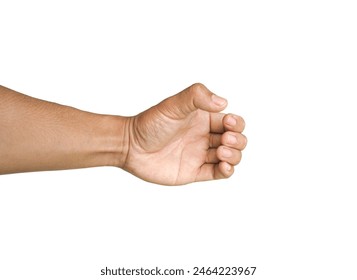 Man's hands gesture as if holding something such as a water bottle, isolated on white background. - Powered by Shutterstock