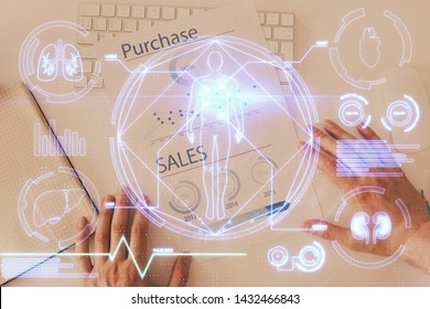 Man's hands working with notes background. Scientist checklist or entry data, research and experiment concept.