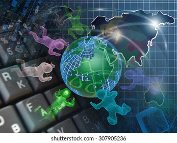 Mans and map - abstract computer background.
